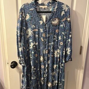 LOFT Blue and White Floral Long Sleeve Dress